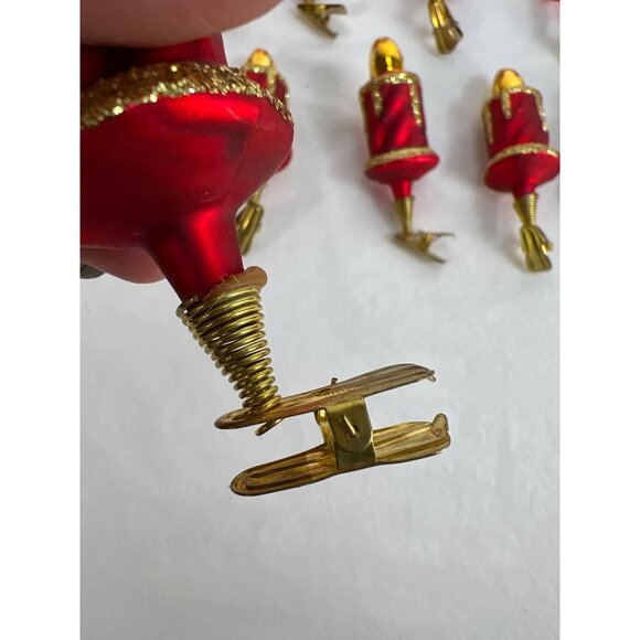 12 Vtg Czech Mercury Glass Candle Ornaments 3.5" Clip On Red Gold - Picture 5 of 5